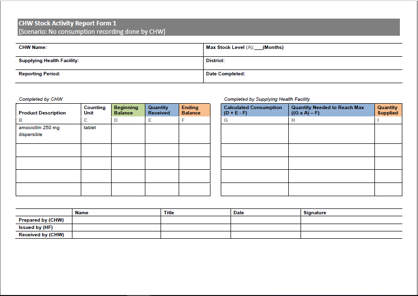 CHW Combined Stock Activity Report Form Scenario One - (2014) | Child ...