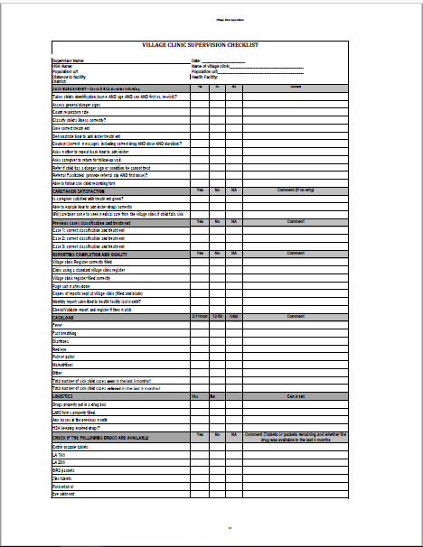 Village Clinic Supervision Checklist - (WHO) | Child Health Task Force