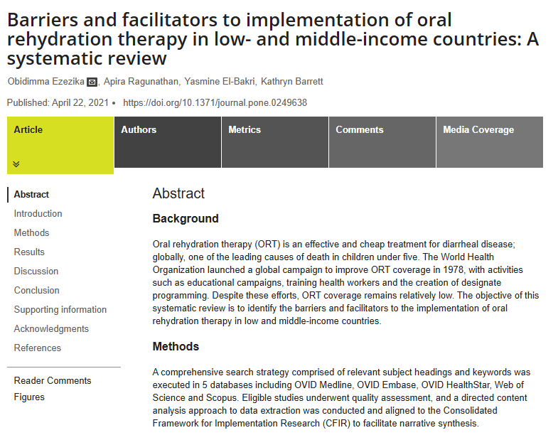 Screenshot of the title and summary of the research article linked